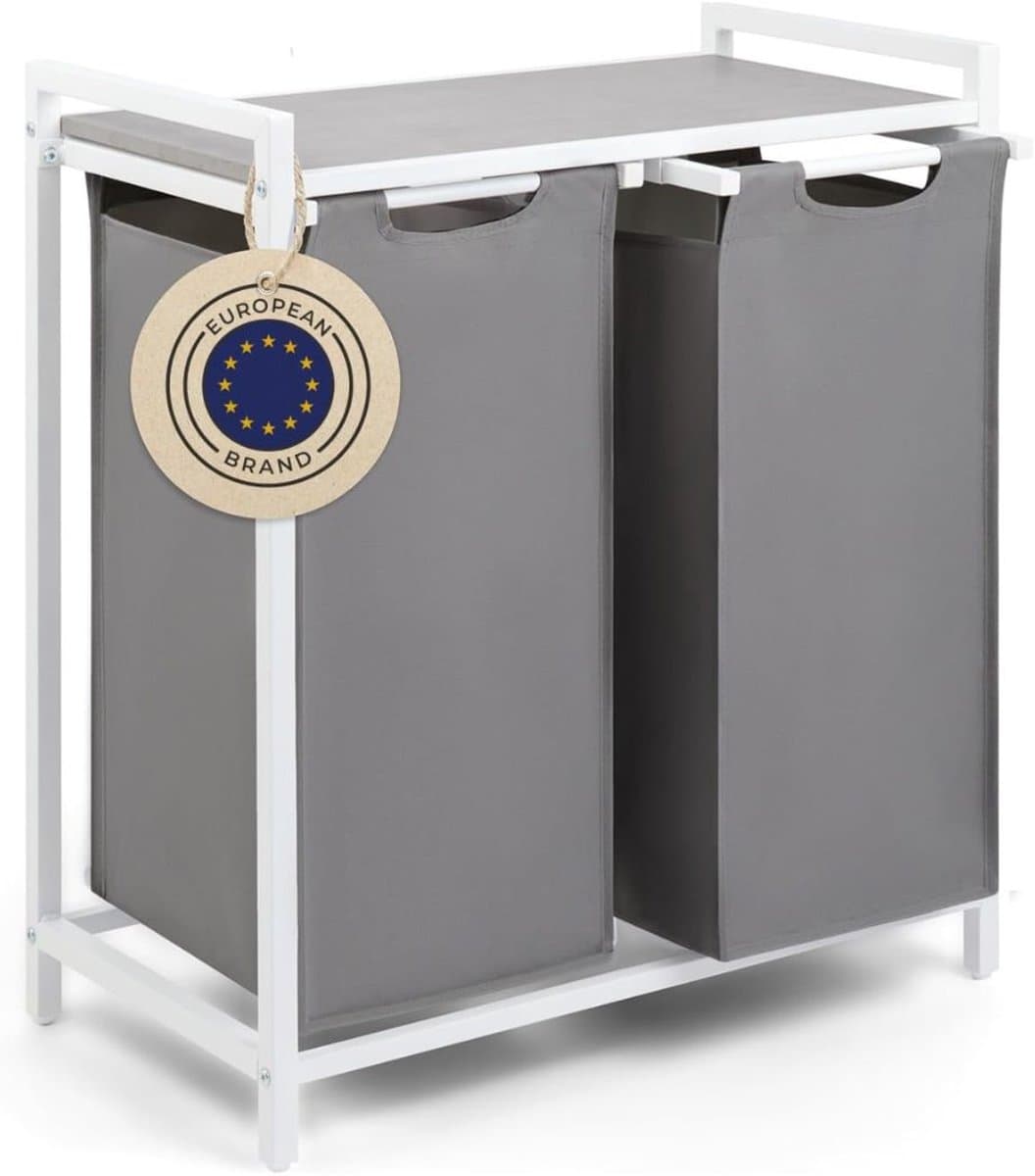 KLS® Wasmand 2 Vakken - Wasmand - Wasbox met 2 Vakken - Grijs Wit - 36cm x 65cm x 73cm — afbeelding 1