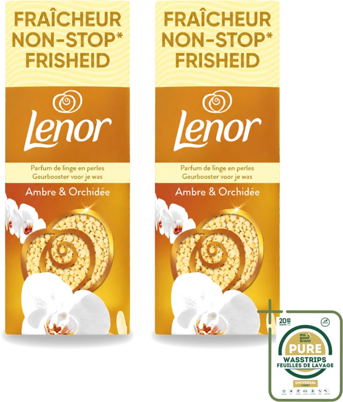 2 x Lenor – Geurbooster – Amber & Orchidee – 12 Wasbeurten – 155 g - Geurparels - Wasgeur - Luxegeur - Orchidee - Vanille — afbeelding 1