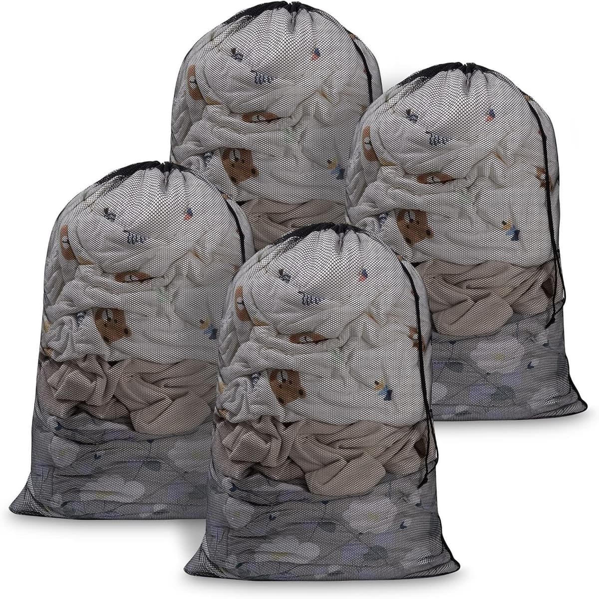 4 Stuks Katoenen Waszakken met Trekkoord, 70×90 cm Netwaszakken voor Delicate Kleding, Wasmachine Bescherming en Organisatie — afbeelding 1
