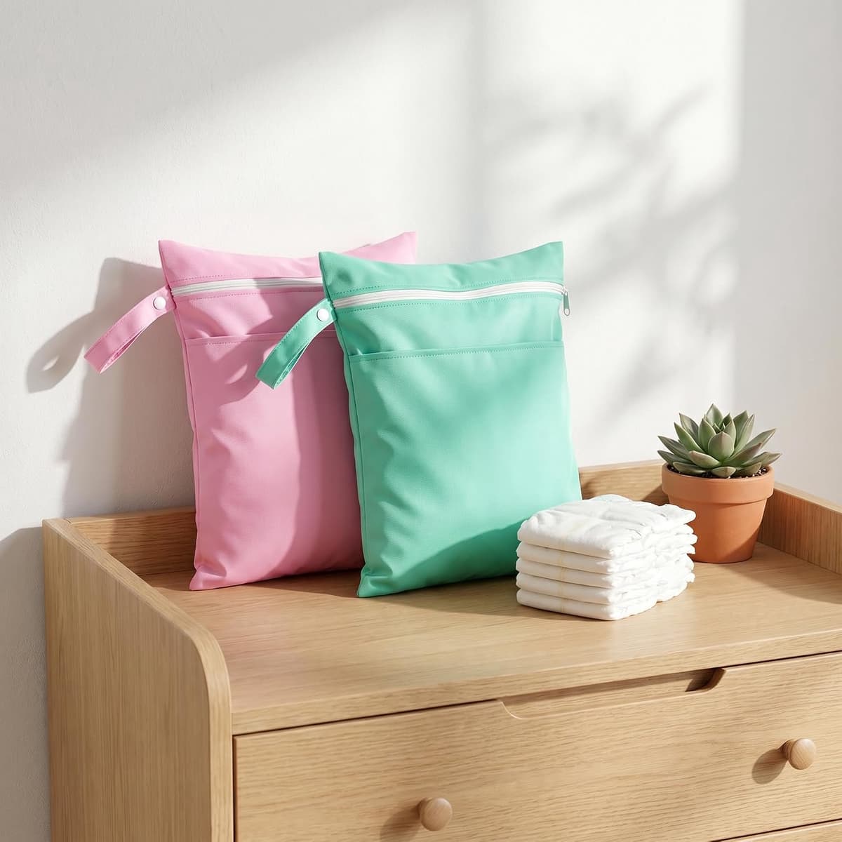 Natte zakken 40 x 30 cm - waterdichte waszak in groen en roze - dubbele ritssluiting - ideaal voor natte spullen - ShopVlot — afbeelding 1