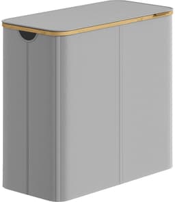 Klarven® Wasmand met Deksel - Opvouwbare Wasmand - Wasmand met 4 Vakken - Laundry Basket - Afneembare Zakken, Draagbare Handvatten - Grijs - 38,5x70,5x78 cm — thumbnail 1