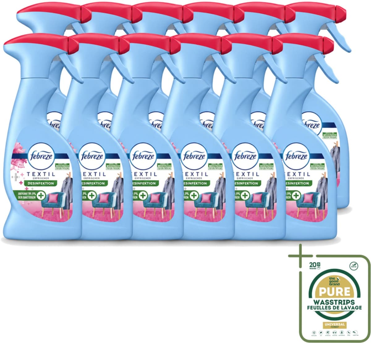 12 x Febreze – Textielspray – Roze Anjers – 375 ml - Wasstrips - Textielgeur - Textielverzorging - Geurverwijdering - Textielspray - Roze Anjers — afbeelding 1
