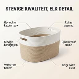 Gocolife - Wasmand - 71L – Opvouwbaar – Beige/Wit – Katoen – XXL – Multifunctionele - Opbergmand — thumbnail 5