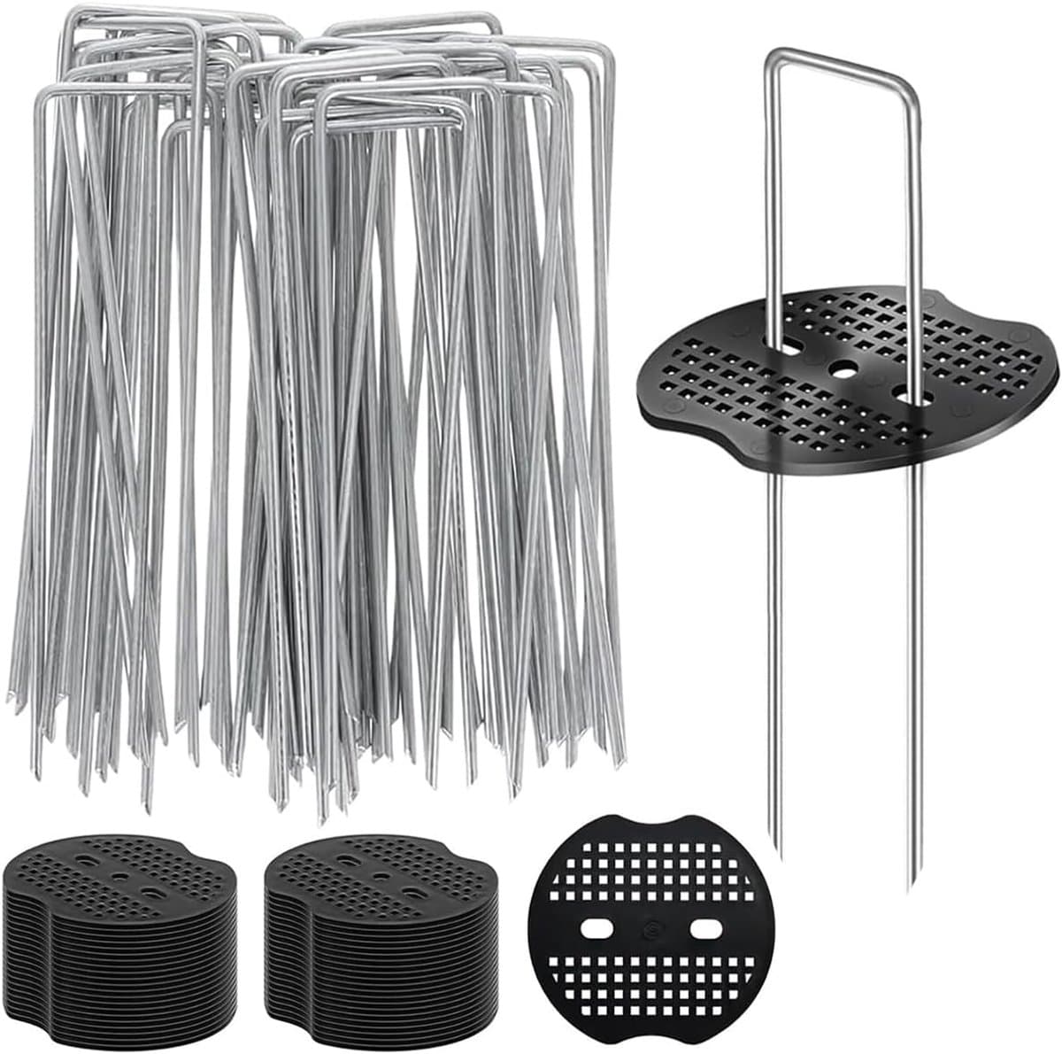 Grondankers, grondhaken 50 stuks + 50 stuks sluitringen (150 x 40 mm, Ø 2,5 mm), anti-roest, verzinkte haringen, voor - ShopVlot — afbeelding 1