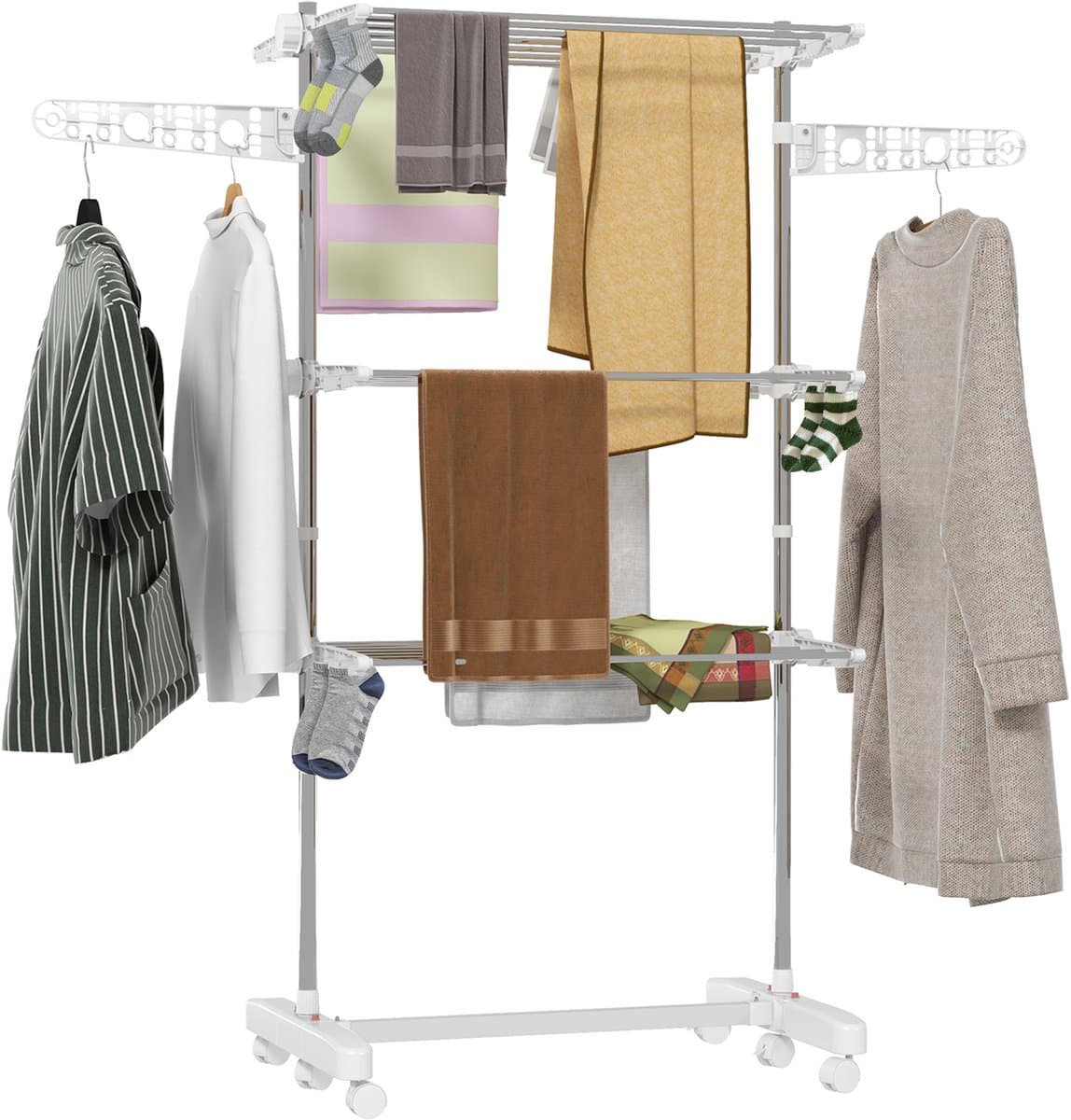 Droogtoren - Droogrek - Wasrek - Wastoren - 3 Lagen - Inklapbaar - 142x55x152 cm - Zilver en wit — afbeelding 1