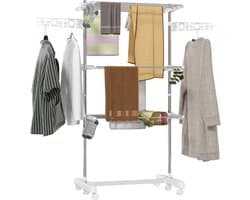 Droogtoren - Droogrek - Wasrek - Wastoren - 3 Lagen - Inklapbaar - 142x55x152 cm - Zilver en wit