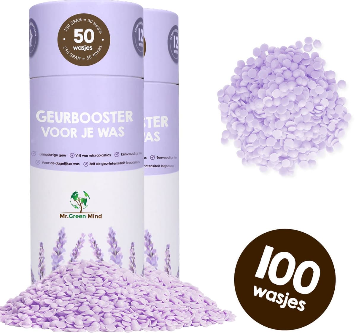 Mr. Green Mind wasparfum Lovely Lavendel 100 wasjes - Wasparels - Geurbooster - Geurparels - Kledingverfrisser - Proefpakket — afbeelding 1