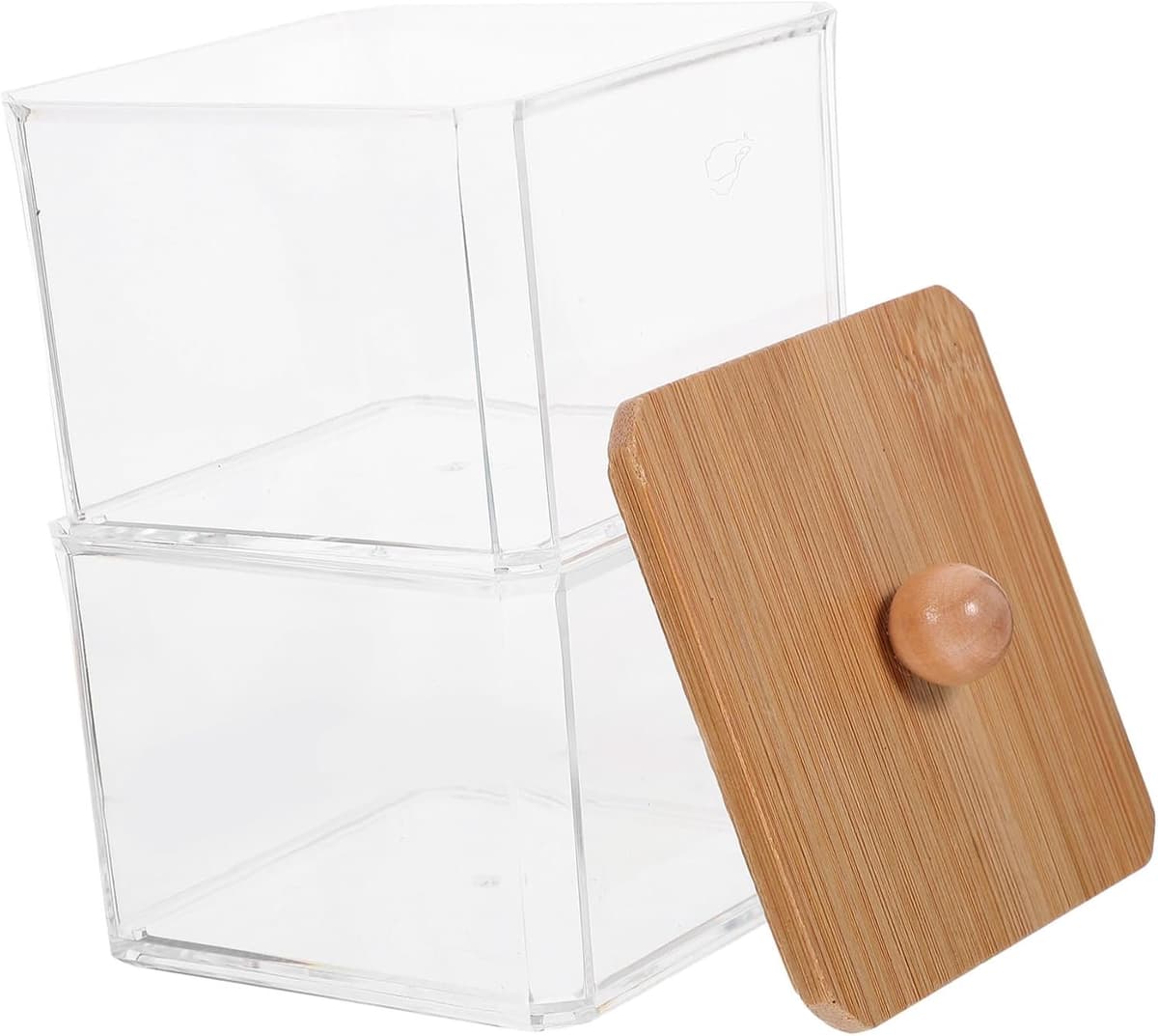 1set Transparante Opbergdoos Voor Badkamer Stapelbare Organisator Voor Wattenstaafjes Wattenbollen Make-up Pads Ruimtebesparende Opslagoplossing Voor Kapsels Accessoires — afbeelding 1