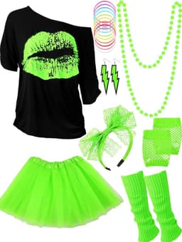80 Outfit Kostuum Accessoires voor Vrouwen Neon T Shirt Tutu Rok voor Halloween — thumbnail 1