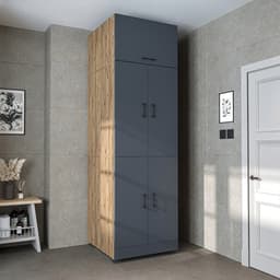 Roomart DORA-II Wasmachine Ombouwkast 70x230 cm met Opzetkast - Antraciet Eiken — thumbnail 3