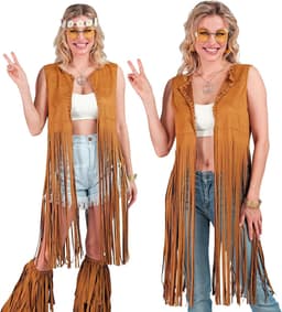 Party Fashion - Hippiekostuum voor dames, franjes, bruin, festivaloutfit — thumbnail 1