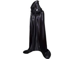 Cape, zwarte cape met capuchon, lange satijnen cape, kostuum voor Halloween, carnaval, vampier