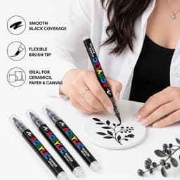 4 stuks textielverf, zwart, wasbare textielvilt, acrylstiften, textielmarkers, acrylstift, zwarte marker, geschikt voor T-shirts, stoffen tassen, kleding en textiel — thumbnail 4