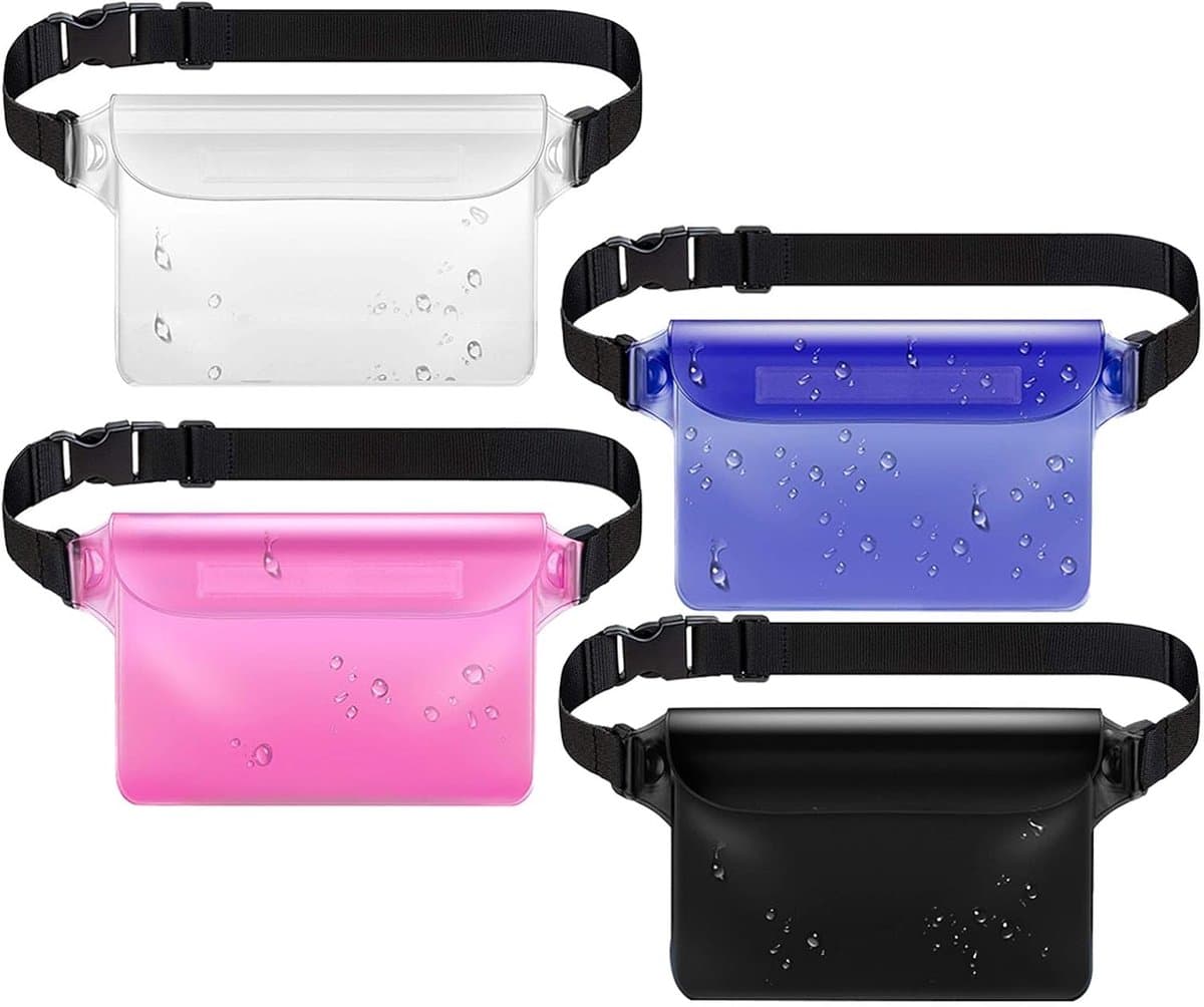 4 stuks waterdichte buideltas, universele waterdichte heuptas met verstelbare heupriem, transparant scherm, aanraakbare droge zak, telefoon waterdichte tas voor strand, zwemmen, varen, — afbeelding 1
