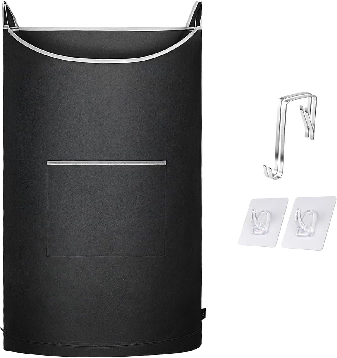 Wasverzamelaar voor overdeur, waszak om op te hangen, mand voor badkamer, kast, ruimtebesparende opslag, wasmand hangend met 2 stuks roestvrijstalen haken en 2 stuks zuignappen (89 x 56 cm — afbeelding 1