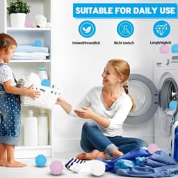 Doseerbal voor wasmachine, 6 stuks à 6 cm, drogerbal, wit, blauw en paars, herbruikbaar, antistatisch en sneldrogend — thumbnail 4