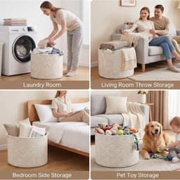 Opbergmand, 50 x 35 cm, katoenen touw, wasmand met knoophandgrepen, XXL dekmand en wasverzamelaar voor woonkamer, speelgoedmand voor kinderkamer, pastelregenboog, kleurrijk — thumbnail 2
