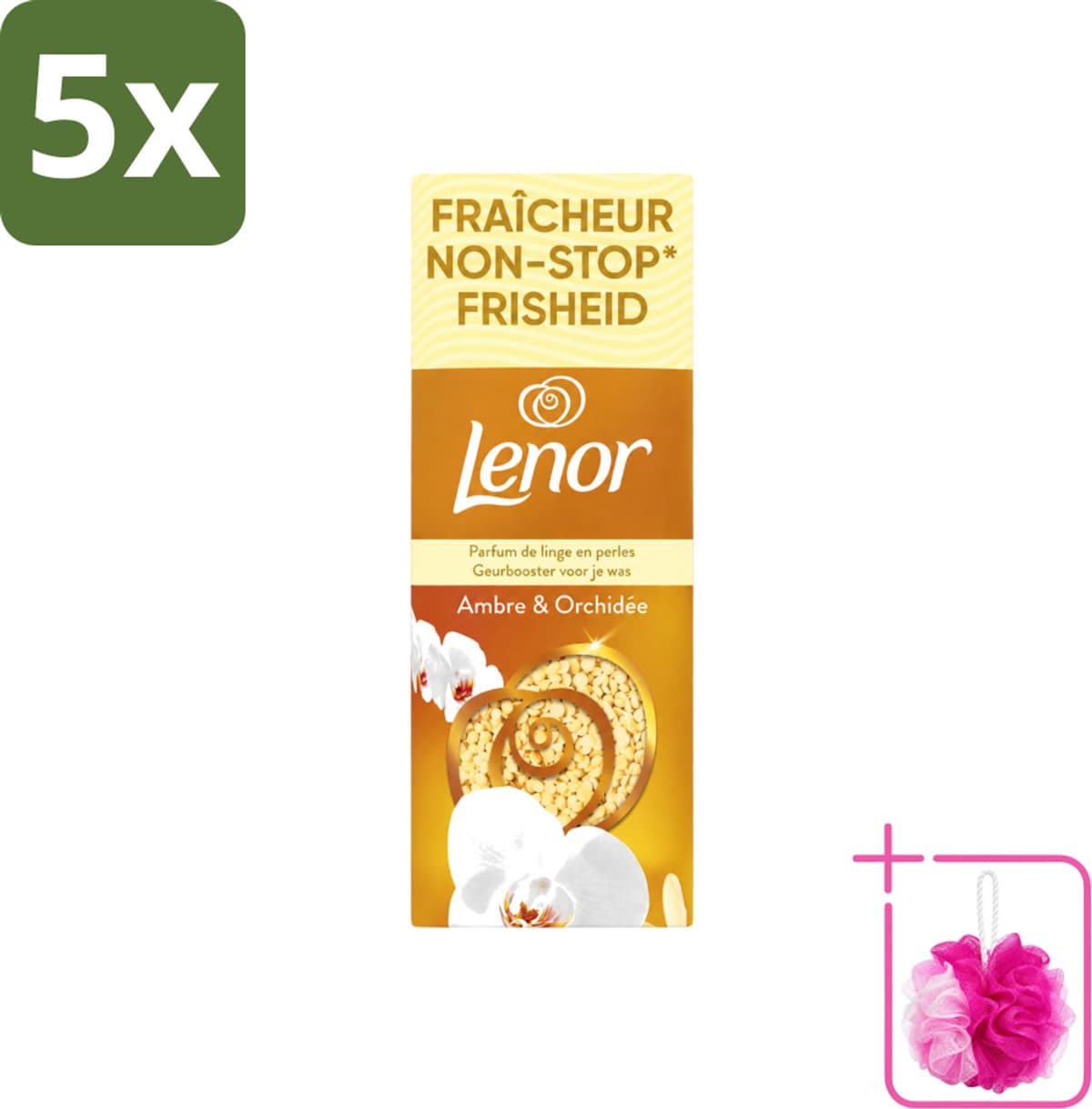 5 x Lenor – Geurbooster – Amber & Orchidee – 12 Wasbeurten – 155 g - Bulkverpakking - Geurparels - Douchemop - Wasgeur — afbeelding 1