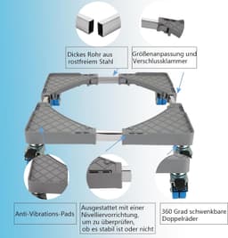 Wasmachine onderstel Wasmachine onderkast met 4 rollen Verstelbaar wasmachine voetstuk onderstel Wasmachinekast voor droger en wasmachine (Lengte 43-67cm) — thumbnail 5