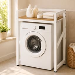 Livista Wasmachinerek - Wasmachine kast - Badkamerrek – Ruimtebesparende Wasmachine Organizer – Stalen Frame – 3 Hoogtestanden – Water-, Kras- en Hittebestendig Werkblad – Antislip Voetjes – 200 kg Draagvermogen - Wit/Hout — thumbnail 5