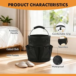 2-delig, inklapbaar, 17 liter, huishoudhulp met 6 vakken, van 600D Oxford, trapmand, trapmand voor tuin, outdoor en winkelen, draagbare opbergmand, zwart — thumbnail 5