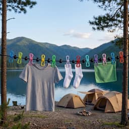 Waslijn met droogmand en rugzak voor buiten en binnen, verstelbaar, voor camping in de open lucht, reizen, vakantie in de open lucht (180-300 cm) — thumbnail 5