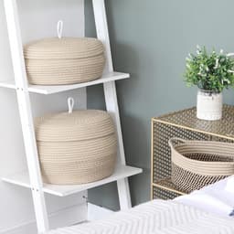 Team Elegante ronde katoenen touw-opbergmand met deksel - Multifunctionele organizer voor snacks, handdoeken en nog veel meer. Ideaal voor thuis, 33 x 23 cm (groot, kaki) — thumbnail 4