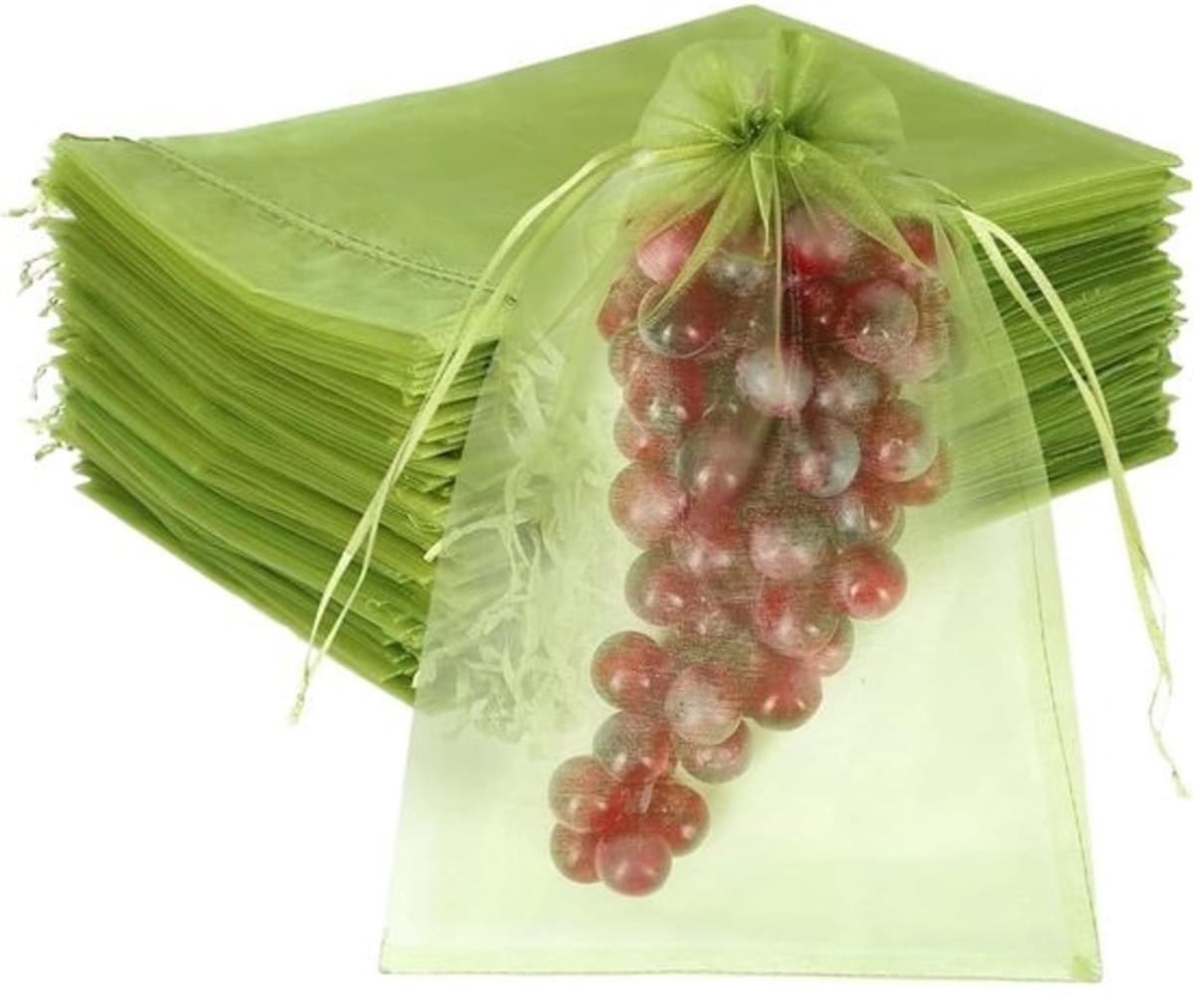 Zakjes voor fruit - Hoezen ter bescherming - Fruit tegen invloeden beschermen - Opnieuw te gebruiken netmateriaal - 100 stuks - Groene fruitkleur — afbeelding 1