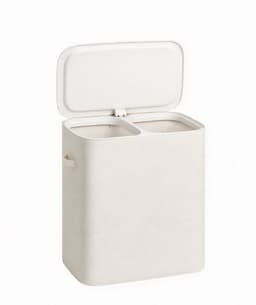 Beige Wasbox 56 x 40,5 x 70 cm met Deksel en 2 Vakken, Grote Wasmand 160 L met Uitneembare Waszakken, Opvouwbare Laundry Basket met Stabiel Frame en Handgrepen, Was Organizer voor Kleding Sorteren, Slaapkamer Badkamer — thumbnail 1