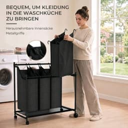 Wasmand - mand voor vuile kleren - wasmand op wielen - speelgoedopbergmand - mand voor kledingindeling - extra groot, diep - gemakkelijk te sorteren - slijtvast - opbergaccessoires - geschikt voor wasruimte, badkamer, balkon (zwart, 86*82cm) — thumbnail 4