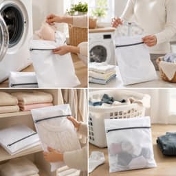 Wasnet voor wasmachine: Set van 5 stuks in 3 maten, stevig polyester voor bescherming van delicate kleding — thumbnail 2