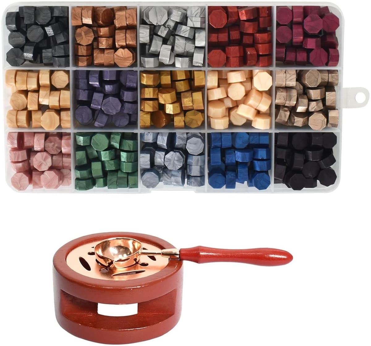 Set voor Waszegels met Ongeveer 375 Wasbolletjes, Verwarmingslepel en Stempels voor Enveloppen, Uitnodigingen en Cadeauverpakking - Retro Stijl — afbeelding 1