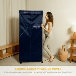 Draagbare Elektrische Wasdroger 1200W - XXL Droogkast tot 15 kg - Opvouwbare Kledingdroger met 180 Min Timer en 3 Standen - Stil en Multifunctioneel als Droger, Kast en Wasrek - Blauw — thumbnail 5
