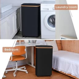 PolkaHome Wasmand met wieltjes 110L - Extra grote wasverzamelaar met uitneembare binnenzak en deksel — thumbnail 4