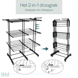 BAUER & MEYER® - Droogrek XL - Wasrek Inklapbaar - 40 Meter drooglengte - Incl. 20 wasknijpers + 1x wasmand - 170 x 134 x 65 cm - Zwart — thumbnail 5