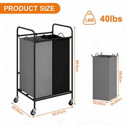 Triumpunpre - 2‑Vaks Wasgoed Sorteerwagen - Zware Metalen Wasmand met Afneembare Waterdichte Zakken - Vergrendelbare Wielen - Mobiele Kleding Opbergwagen voor Slaapkamer en Badkamer — thumbnail 2