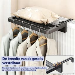 DYVNS® Wasrek Hangend Trapgat - Droogrek Ophangbaar - Voor Radiator, Deur, Balkon - Ruimtebesparend - Zwart — thumbnail 5