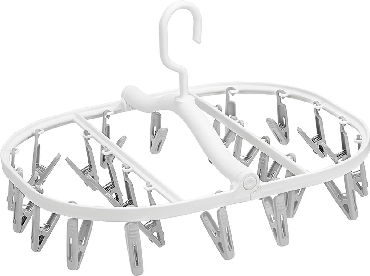 Bobypet - Droogrek - Droogrek inklapbaar met 24 Knijpers - 360° Draaibaar Kunststof Rekje -Compacte Sokkenhanger en Ondergoed Droogrek - Voor Babykleding, Wasruimte en Camping - Grijs — afbeelding 1