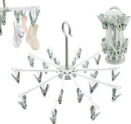 Bobypet - Droogrek - Sokkendroger Opvouwbaar - 2 Stucks - Winddicht & Anti-Slip - Wasrek met 40 Wasknijpers - 360° Draaibaar Droogrek - Voor Sokken & Ondergoed - Groen — thumbnail 1