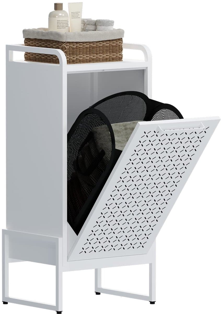 Furnstar Wasmand - Wasverzamelaar met Afneembare Waszak - Wasbox - Metalen Frame van Hoogwaardig Staal - 42 x 35 x 93 cm - Wit — afbeelding 1