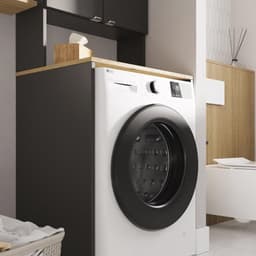 Wasmachinekast en hoge kast voor badkamer, superstructuur voor wasmachine en droogtrommel, 210 x 65 x 50/56 cm, wit — thumbnail 2