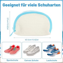 EGoods - Herbruikbare schoenwaszakken voor wasmachine - Set van 2 - Groot formaat met ritssluiting - Wit en blauw - 40,5 x 27 cm — thumbnail 4