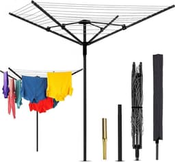 Roterende Waslijn Buiten met Grondpen - 4 Arm Opvouwbare Kledingdroger 50m — thumbnail 1