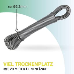 Uittrekbare Waslijn 20 Meter - 4 Stuks Reservelijn met Stalen Kern - Sterk & Weerbestendig — thumbnail 2