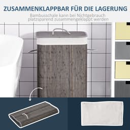 Waskorf - 83L - Smal met Deksel - Verwijderbare Waszak - Wasklasificator - Bambus - Grijs — thumbnail 3