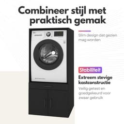 Wasmachinekast Enkel 67x145x67cm | Ruimtebesparend & Super Stevig | Met Uitschuiflade | Voor Wasmachine of Droger | Zwart Eiken — thumbnail 3