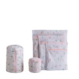 5 stuks - Waszakken - Met rits - Klein, middelgroot, groot, cilindrisch, met bh-vakje - Kleurrijk boompje - Waszakken van mesh - Machinewasbaar - Opbergtassen voor reiskleding - Wit roze — thumbnail 1