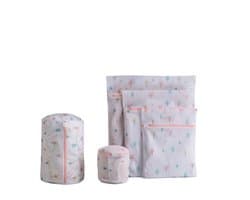 5 stuks - Waszakken - Met rits - Klein, middelgroot, groot, cilindrisch, met bh-vakje - Kleurrijk boompje - Waszakken van mesh - Machinewasbaar - Opbergtassen voor reiskleding - Wit roze — afbeelding 1