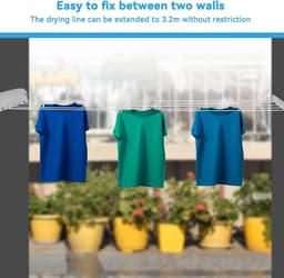 Telescopic Clothesline - Compact - 3.75m - Outdoor Retractable - 5 Lijn - Droog Rope Hanger - Wanddroger voor Binnen Buiten — thumbnail 5