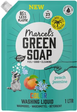 Marcel's Green Soap - Vloeibaar Wasmiddel - Kleur - Navulling - Perzik & Jasmijn - Effectief & natuurlijk - 23 Wasbeurten - 1 liter - Voordeelverpakking - 2 stuks - Wasmiddel navul - Ecologisch wasmiddel — thumbnail 2
